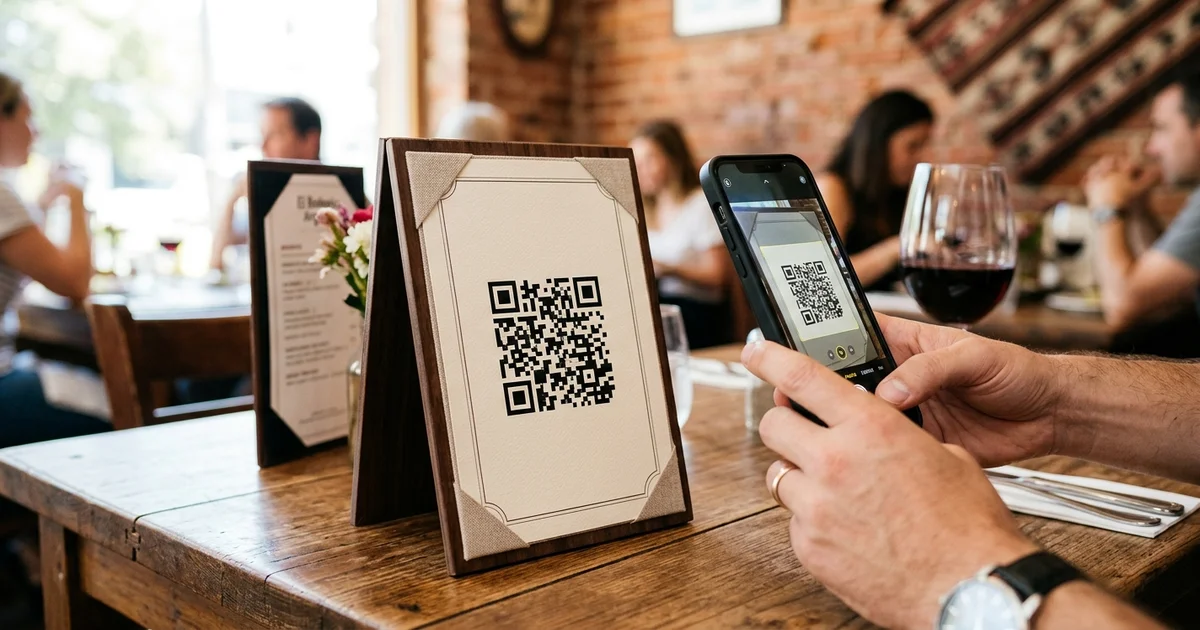 Código QR sobre mesa de restaurante listo para escanear