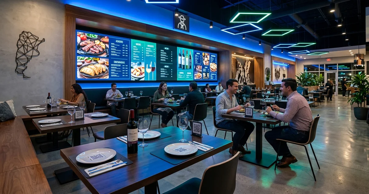 Restaurante argentino moderno con tecnología digital integrada